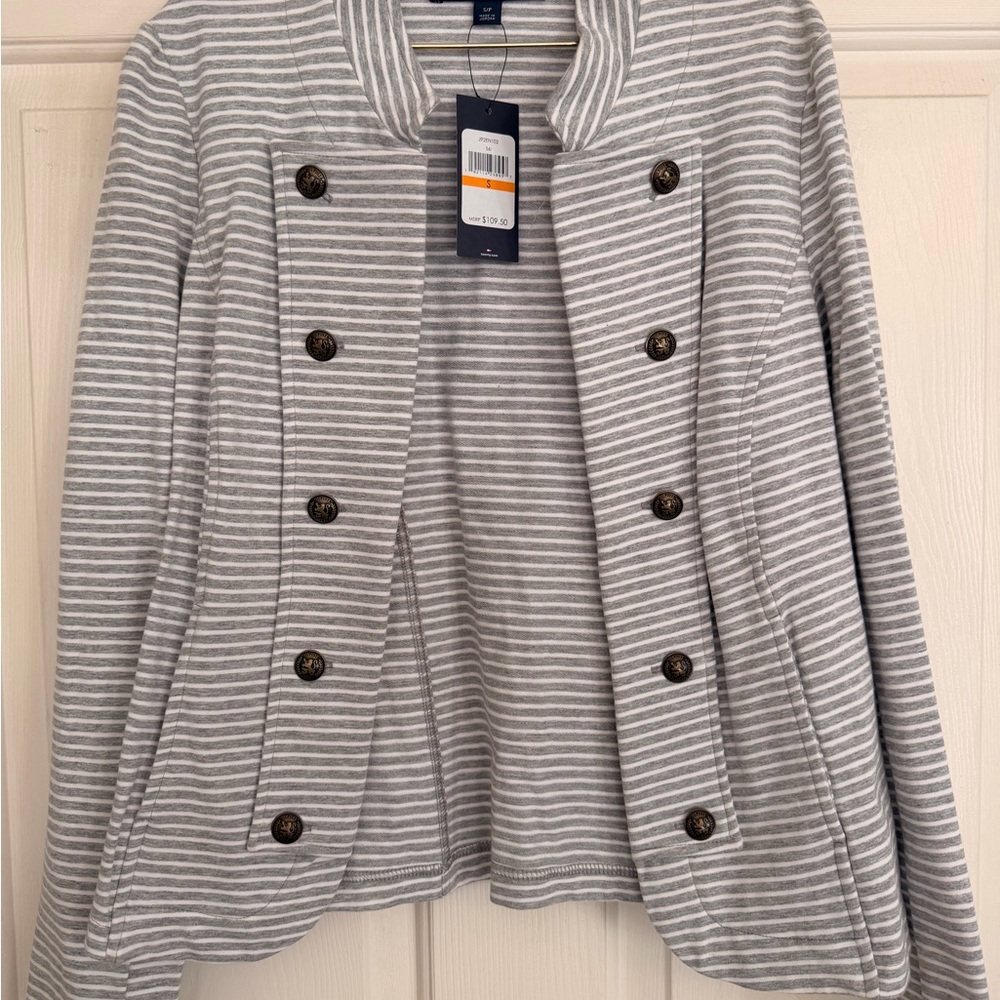 Tommy Hilfiger Gray & White Striped Double-Breasted Blazer